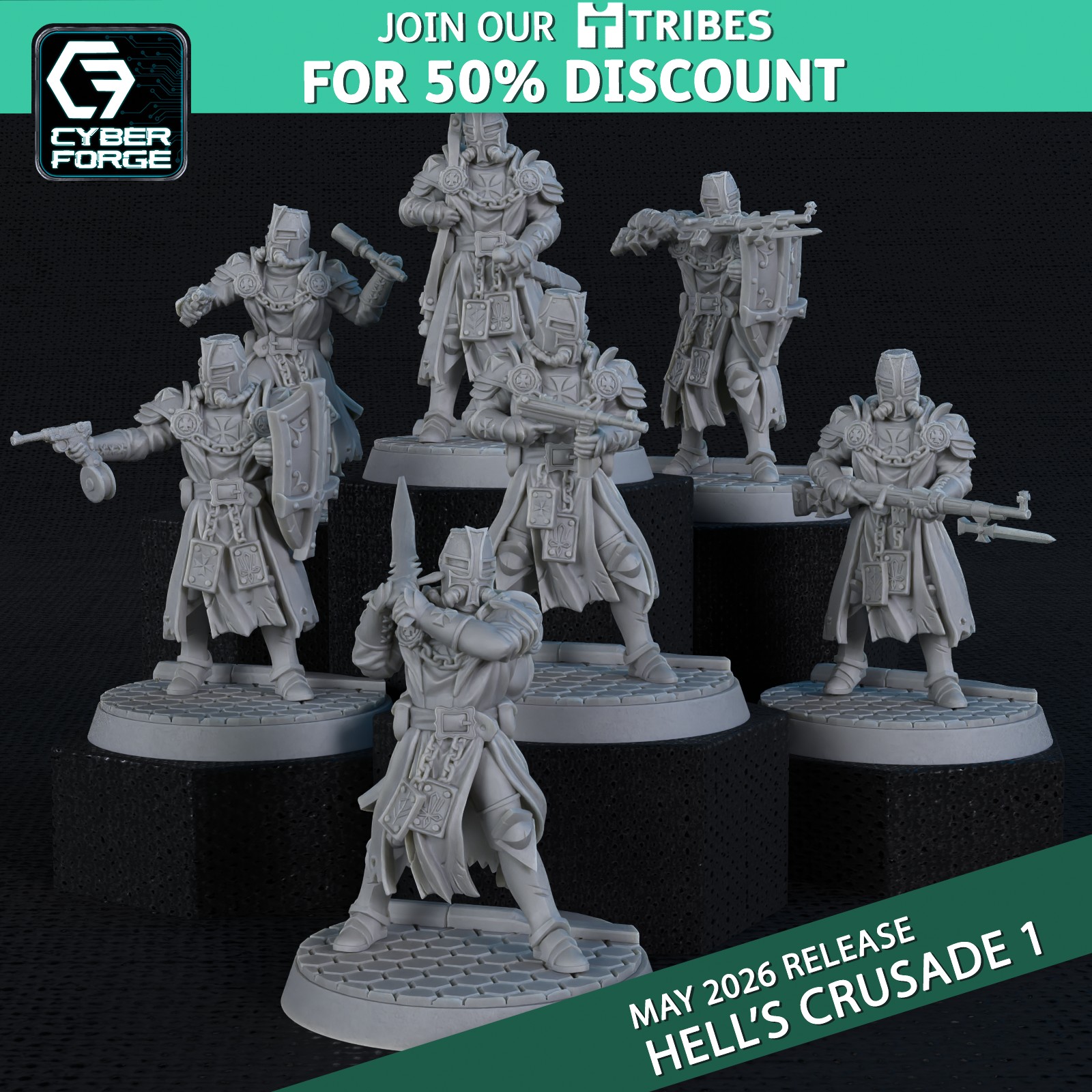 Templars - Hell's Crusade - Cyber Forge Miniatures May 2026 by Titan Forge Miniatures, is a proxy for Shocktrooper, in The Principality of New Antioch.
