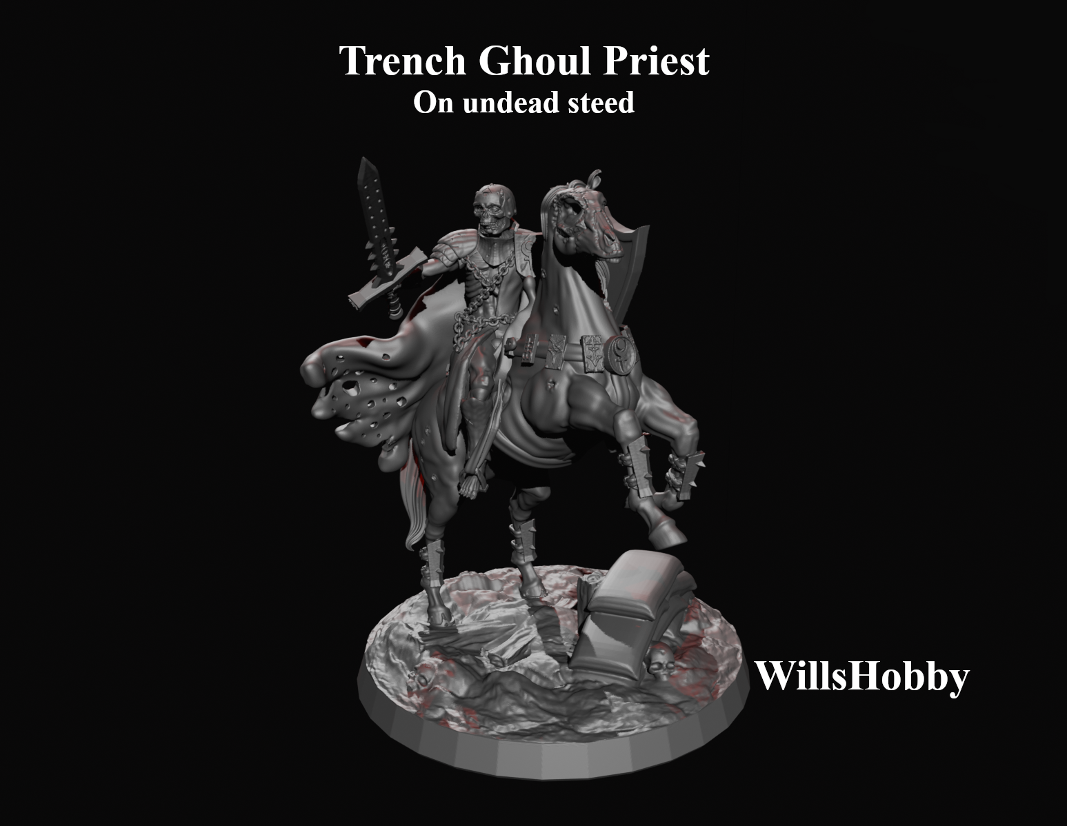 Ghoul Priest on war steed - Trench Crusade STL file for Heretic Priest