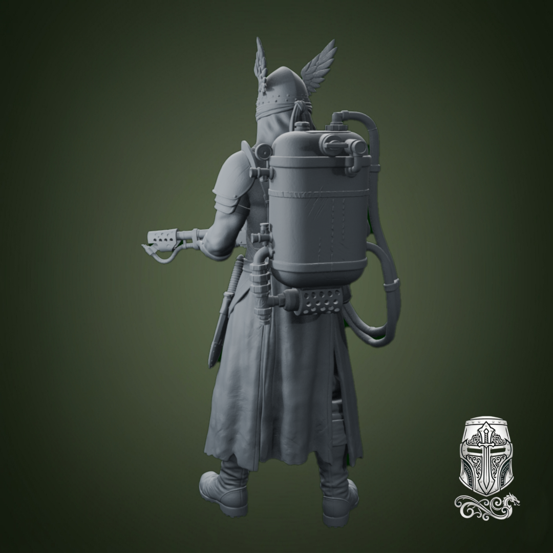 Blind Warrior Nun with Flamethrower – 32mm Grimdark Miniature for Wargames and RPGs by AlbusMiles - Image 2