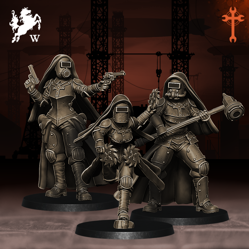 Engineers - Nuns by Westfalia Miniatures, is a proxy for Combat Engineer, Stigmatic Nun, in The Principality of New Antioch, Trench Pilgrims.