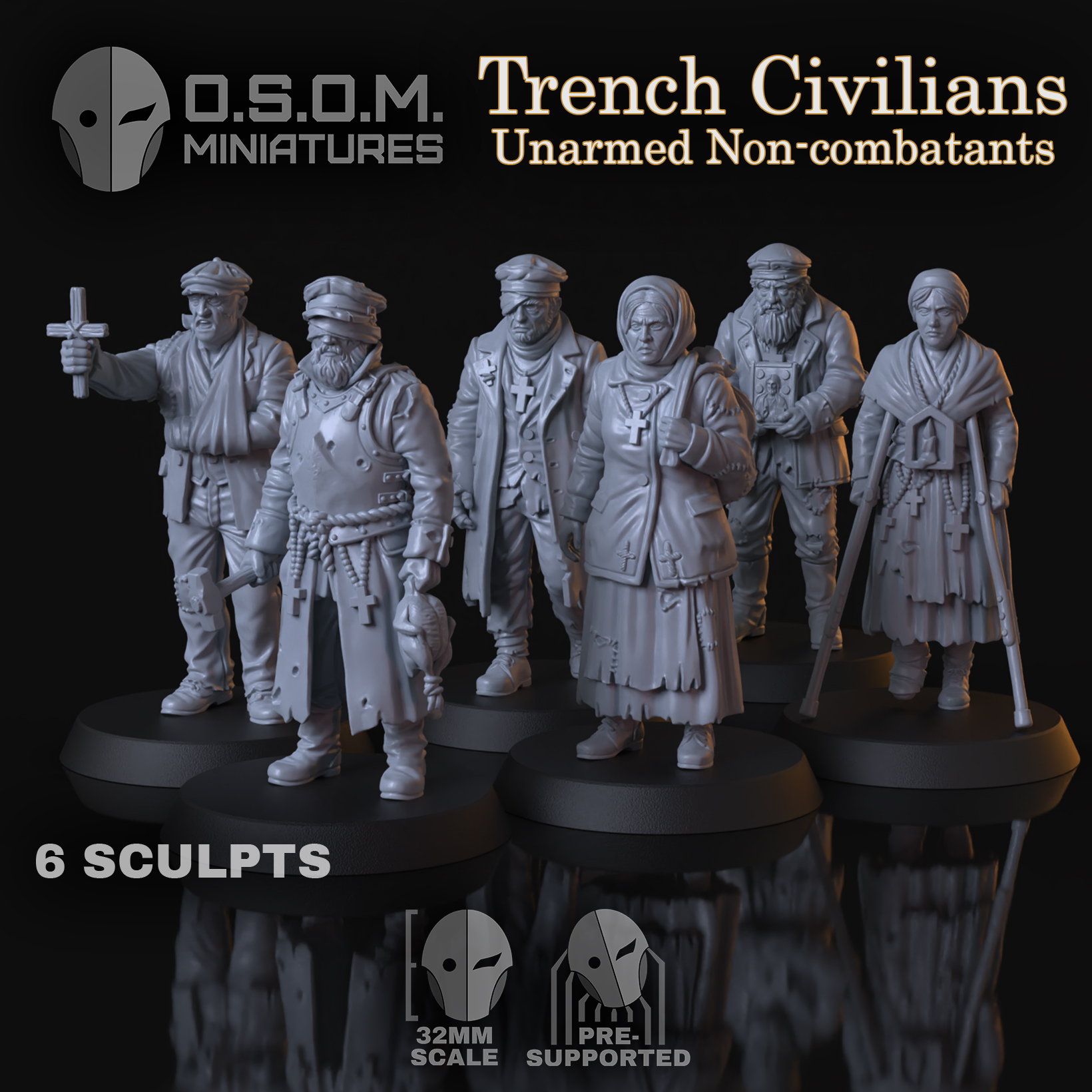 Trench Civilians by OSOM Miniatures, is a proxy for The Dragon, in Trench Crusade factions.