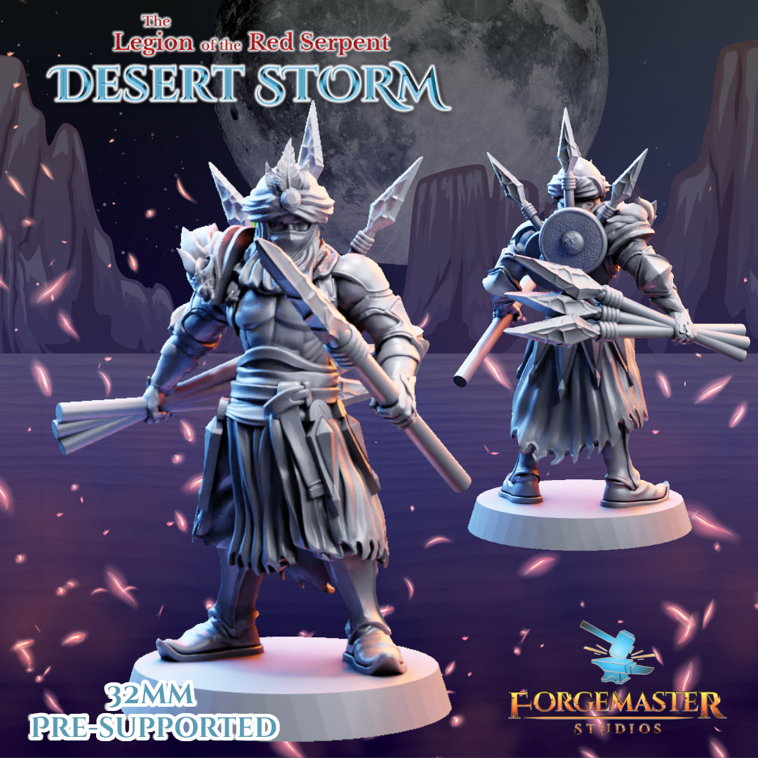Desert Human Battle Master Warrior - Coulahudin - The Shadow Serpent by Forgemaster Studios, is a proxy for Jannisary, Jannisary Officer, Master Assasin, Sultanate Assasin, Yüzbaşı Captain, in Iron Sultanate.