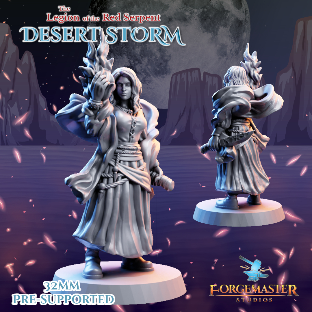 Female Human Sorcerer - Avilinda - Maiden of Wisdom by Forgemaster Studios, is a proxy for Jabirian Alchemist, in Iron Sultanate.