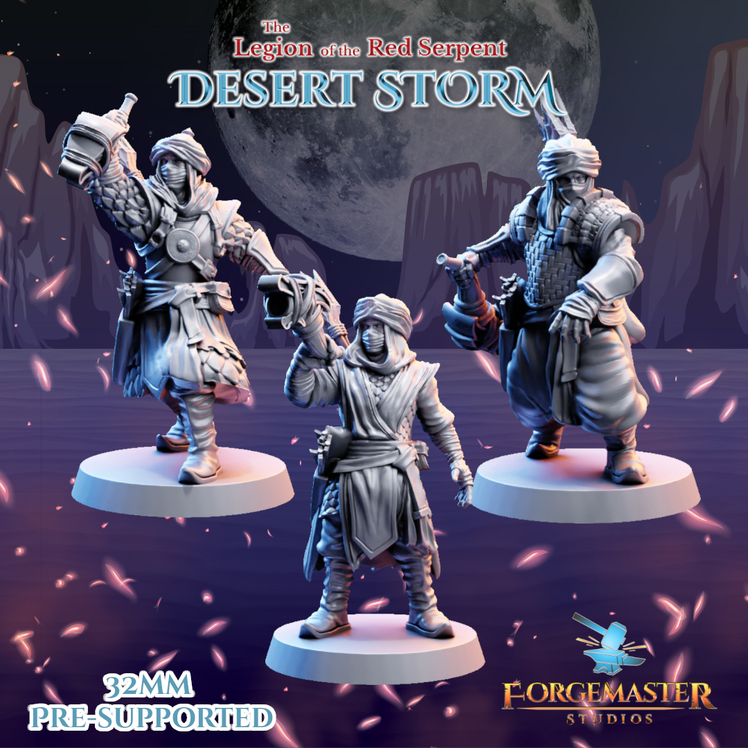 Desert Warhorn Warriors - Desert Shadow Warhorn Poses by Forgemaster Studios, is a proxy for Assassin Acolyte, Azeb, Sultanate Sapper, in Iron Sultanate.