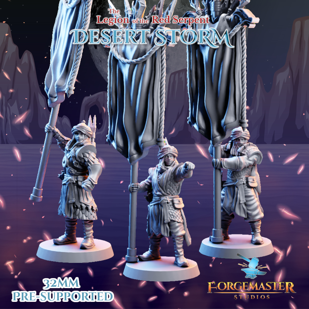 Desert Banner Warriors - Desert Shadow Banner Poses by Forgemaster Studios, is a proxy for Azeb, Sultanate Sapper, in Iron Sultanate.
