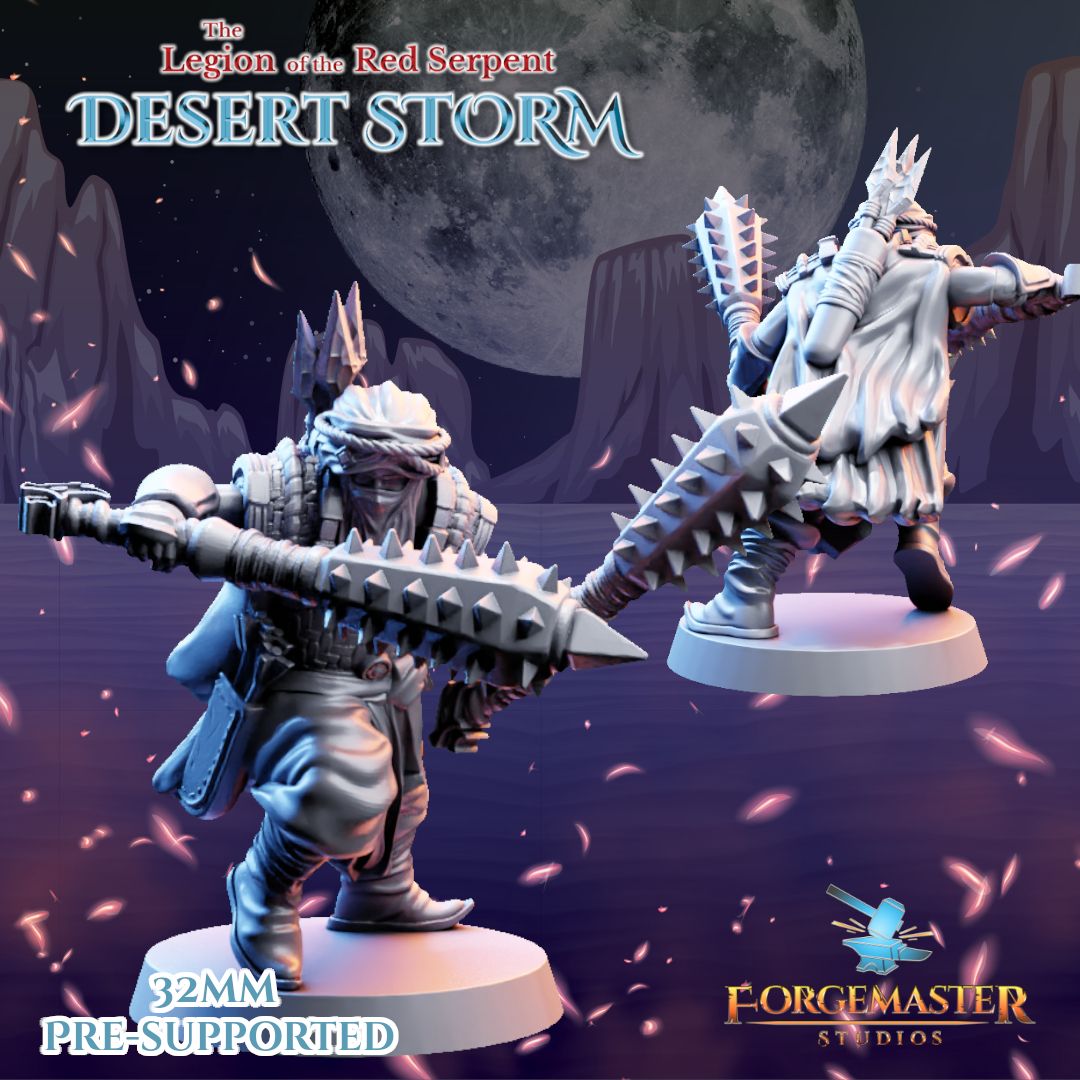 Desert Dual Mace Warriors - Desert Shadow Dual Mace Poses by Forgemaster Studios - Image 2