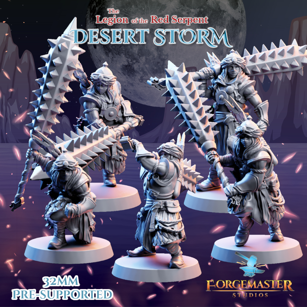 Desert Greatclub Warriors - Desert Shadow Greatclub Poses by Forgemaster Studios, is a proxy for Jannisary, Jannisary Officer, Yüzbaşı Captain, in Iron Sultanate.