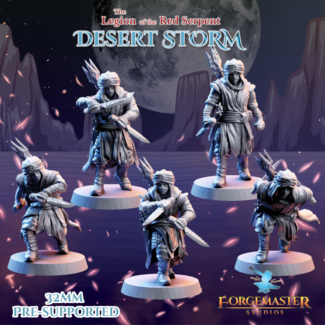 Desert Dagger  Warriors - Desert Shadow Dagger Poses by Forgemaster Studios, is a proxy for Assassin Acolyte, Master Assasin, Sultanate Assasin, in Iron Sultanate.