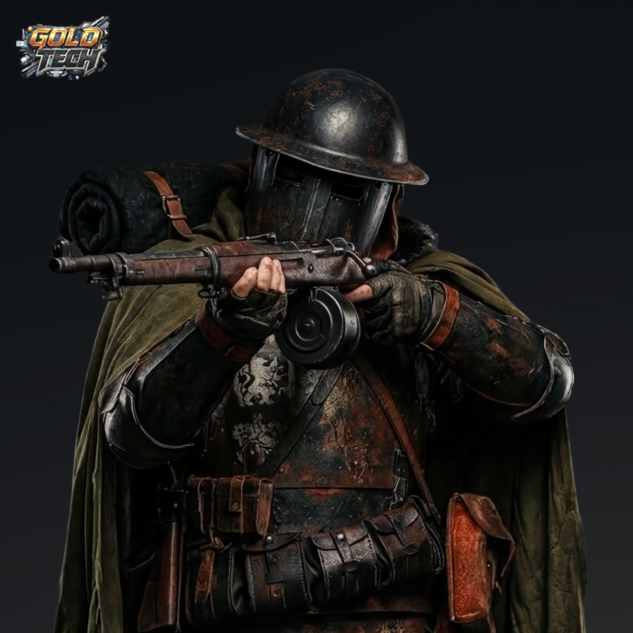 Assault Trooper Einmal - Dark Trench Mesa STL Miniature (120mm & 32mm) by GoldTech, is a proxy for Lieutenant, Shocktrooper, Yeoman, in The Principality of New Antioch.