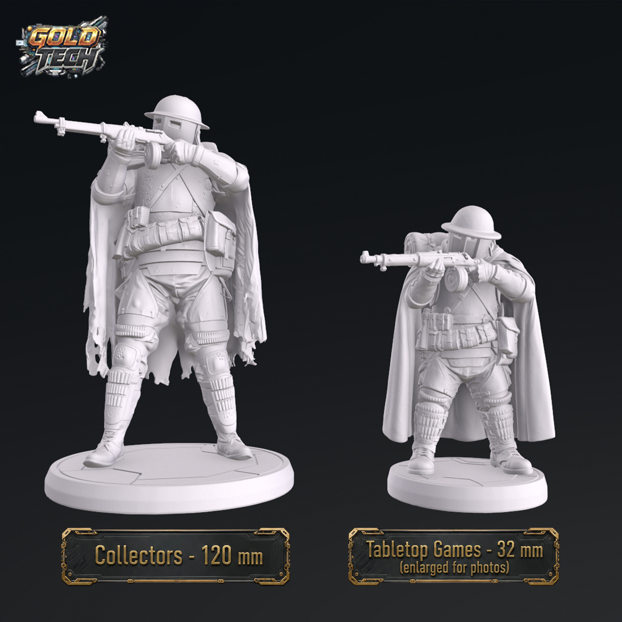Assault Trooper Einmal - Dark Trench Mesa STL Miniature (120mm & 32mm) by GoldTech - Image 2