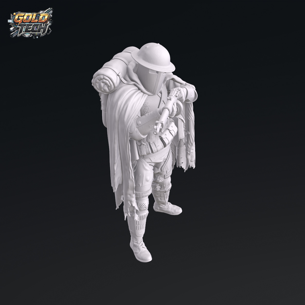 Assault Trooper Einmal - Dark Trench Mesa STL Miniature (120mm & 32mm) by GoldTech - Image 4