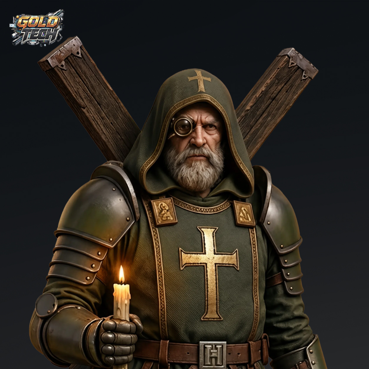 Saint Loss - Dark Trench Mesa Holy Warrior STL (120mm & 32mm) by GoldTech, is a proxy for Trench Cleric, in The Principality of New Antioch.