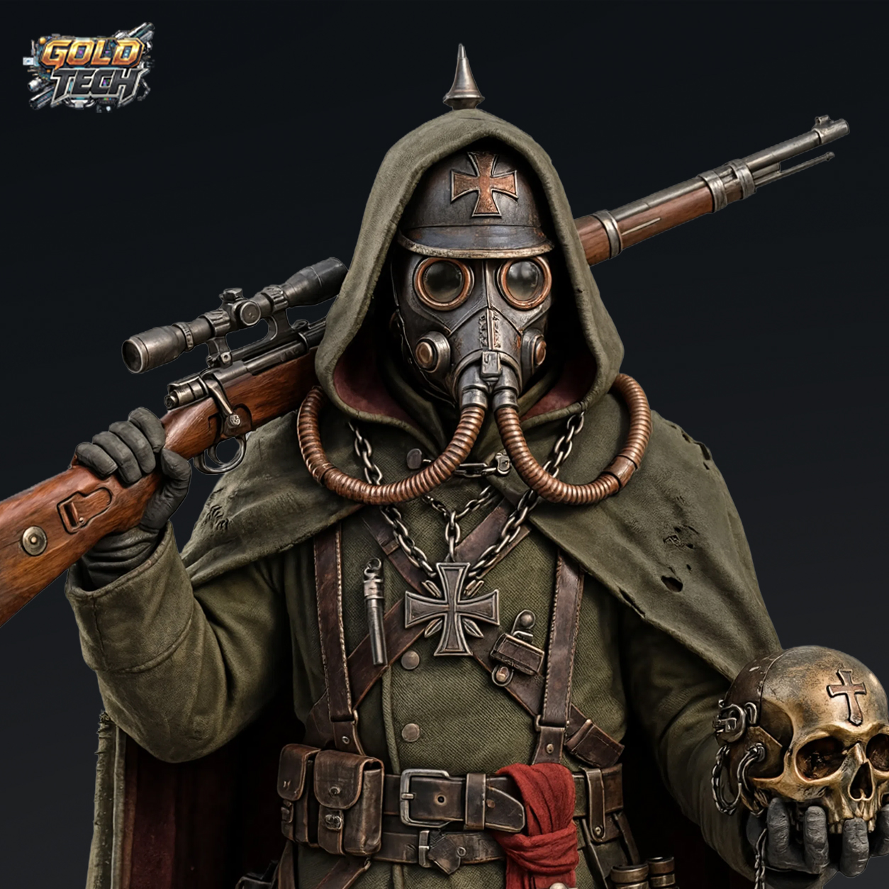 Sniper Skullder - Dark Trench Mesa Marksman STL (120mm & 32mm) by GoldTech, is a proxy for Sniper Priest, in The Principality of New Antioch.
