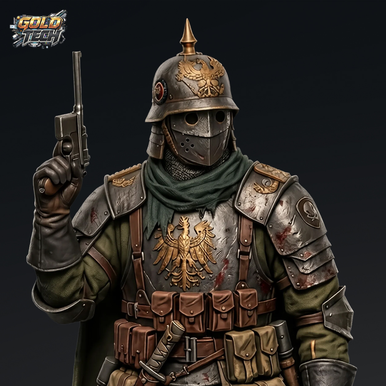 General Murdakai - Dark Trench Mesa Commander STL (120mm & 32mm) by GoldTech, is a proxy for Heretic Priest, Lieutenant, in Heretic Legion, The Principality of New Antioch.