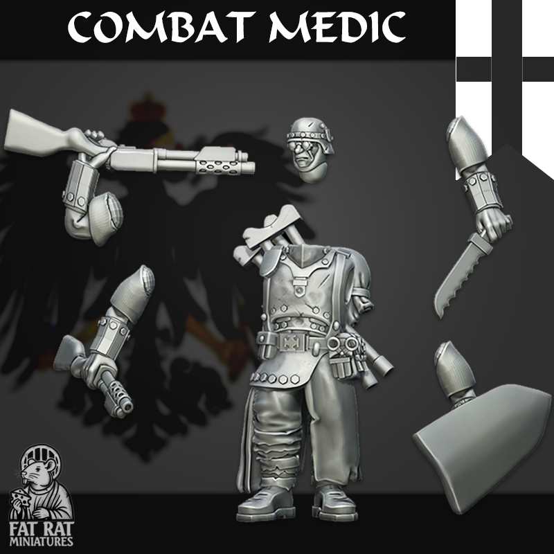 TRENCH COMBAT MEDIC with shield CUSTOMISABLE by Fat Rat Minitures - Image 3