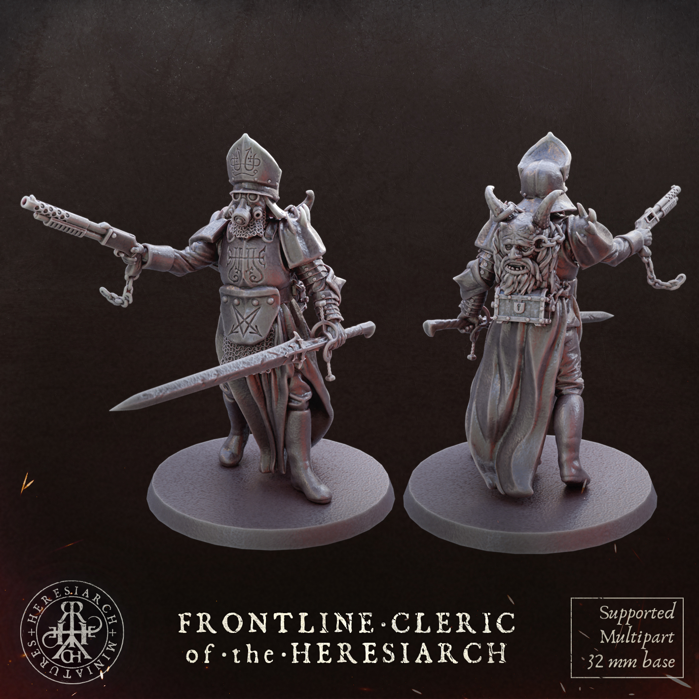 Frontline Cleric of the Heresiarch by HeresiarchMiniatures, is a proxy for Heretic Priest, in Heretic Legion.