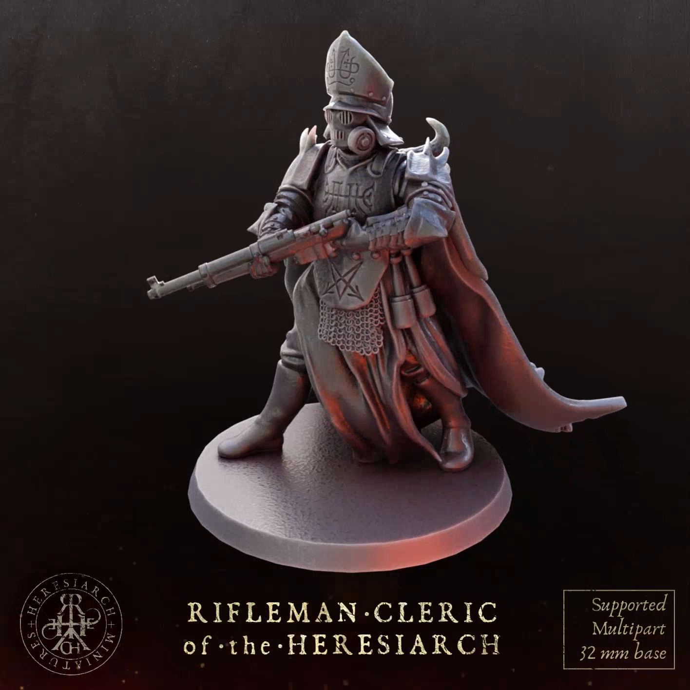 Rifleman Cleric of the Heresiarch by HeresiarchMiniatures, is a proxy for Heretic Priest, in Heretic Legion.