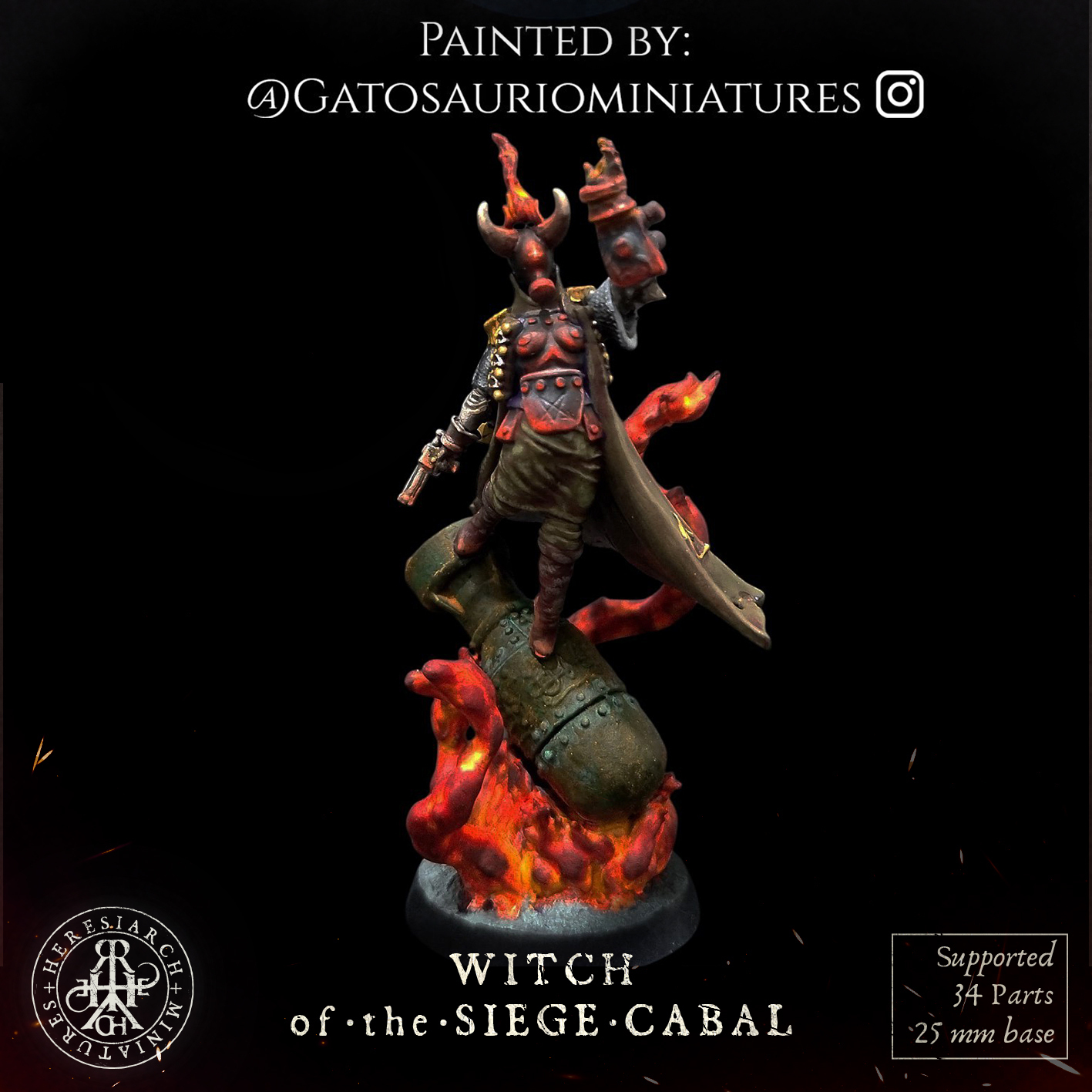 Witch of the Siege Cabal by HeresiarchMiniatures, is a proxy for Artillery Witch, Artillery Witch of Mammon, in Heretic Legion.