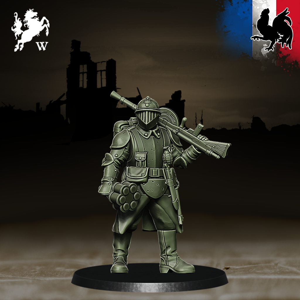 French - Engineer by Westfalia Miniatures, is a proxy for Combat Engineer, in The Principality of New Antioch.