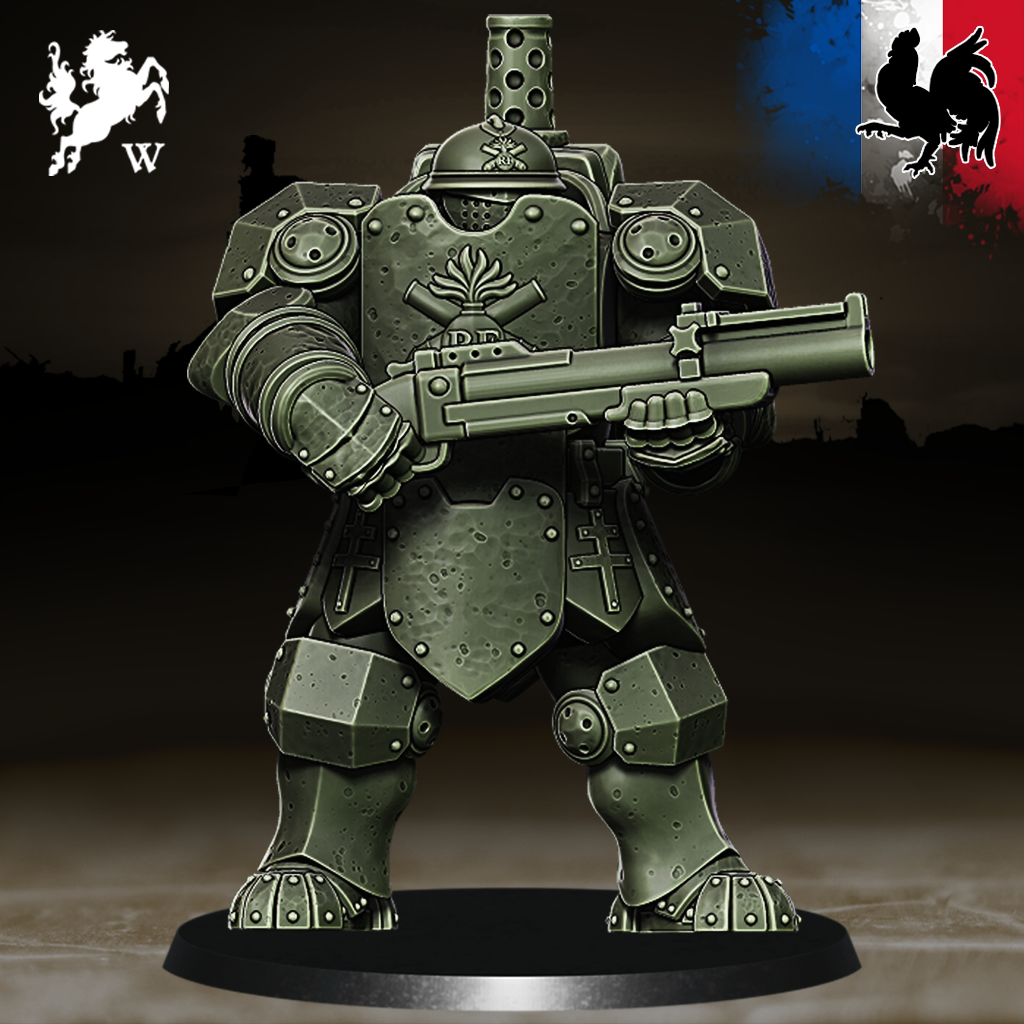 French - HMI avec 'Nade Launcher by Westfalia Miniatures, is a proxy for Mechanised Heavy Infantry, in The Principality of New Antioch.