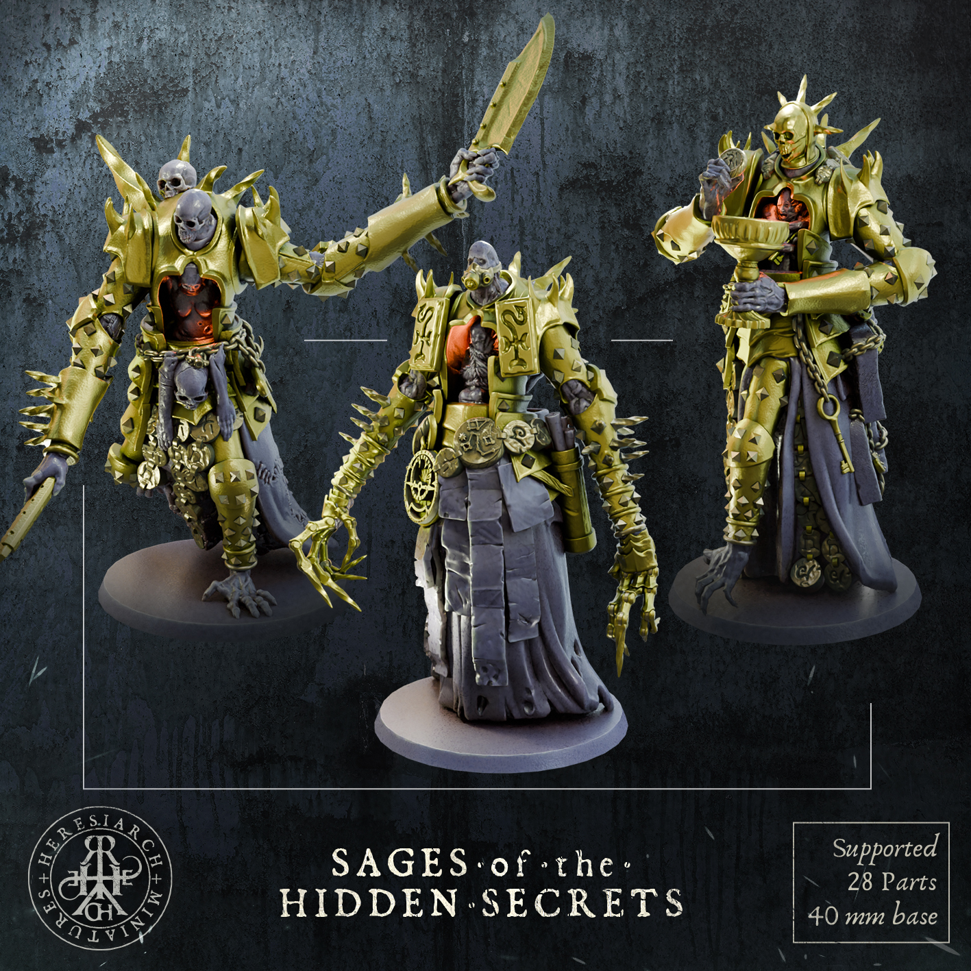 Sages of the Hidden Secrets by HeresiarchMiniatures, is a proxy for Goetic Warlock, in Court of the Seven Headed Serpent, Heretic Legion.