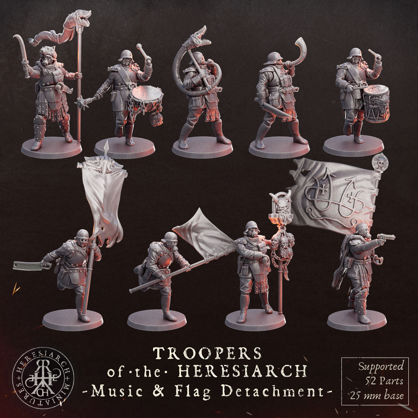 Music & Flag Detachment - Troopers of the Heresiarch by HeresiarchMiniatures, is a proxy for Trench Crusade models, in Trench Crusade factions.