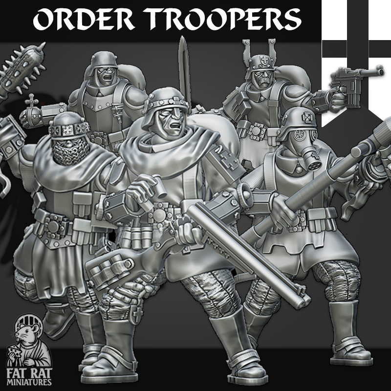 PRUSSIAN ORDER TROOPERS CUSTOMISABLE by Fat Rat Minitures, is a proxy for Shocktrooper, in The Principality of New Antioch.