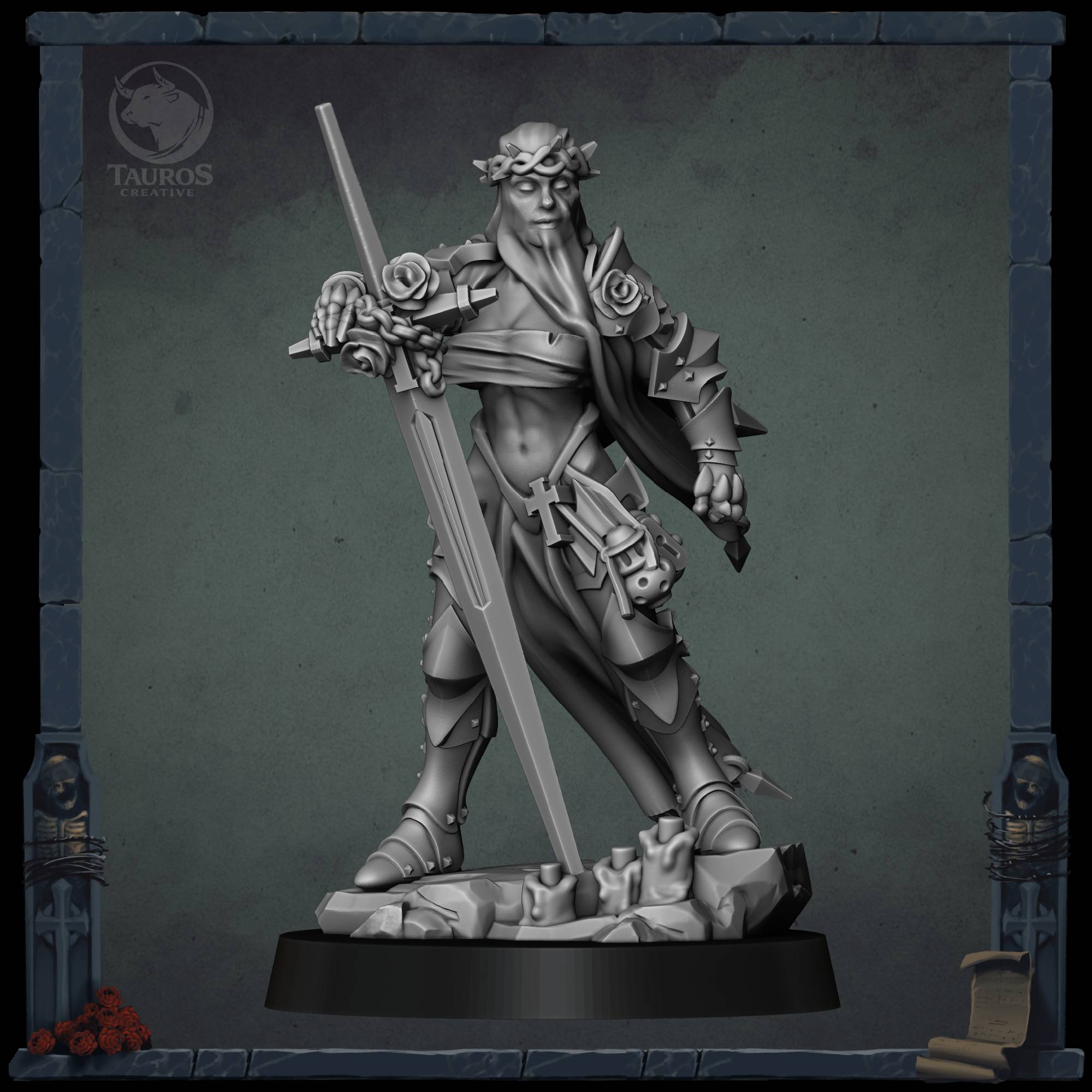 Penitent Brotherhoods — Dolorosa (Stigmatic Nun) — Trench Grimdark Warfare by Tauros Creative, is a proxy for Stigmatic Nun, in Trench Pilgrims.