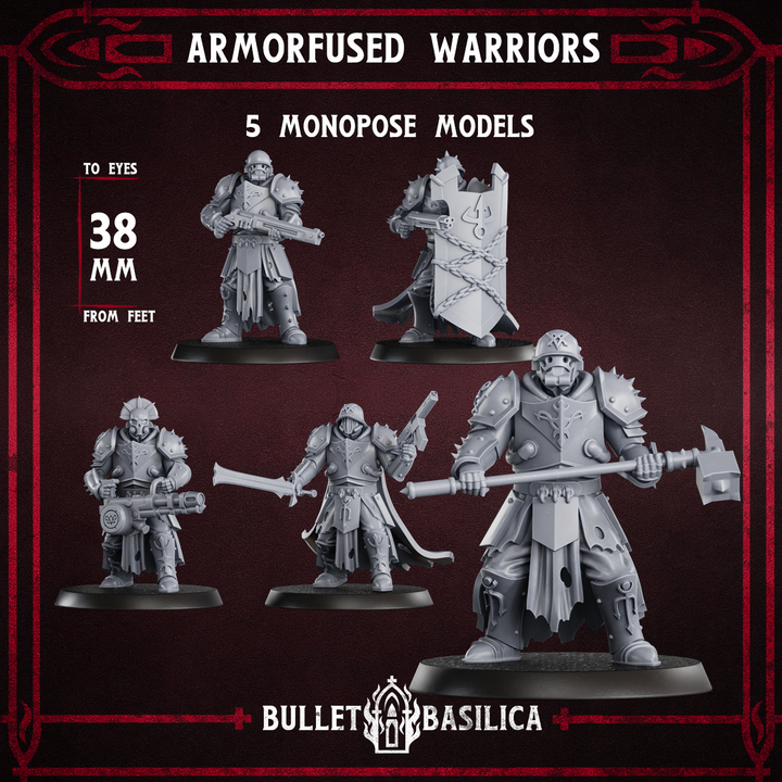 Armorfused Warriors Squad (x5) by Bullet Basilica, is a proxy for Anointed Heavy Infantry, in Heretic Legion.