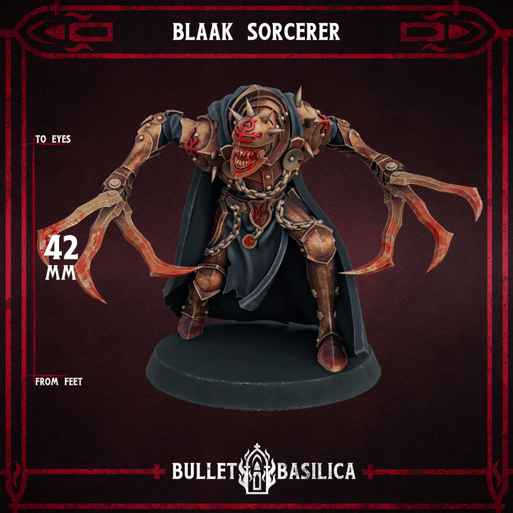 Blaak Sorcerer by Bullet Basilica, is a proxy for Goetic Warlock, in Court of the Seven Headed Serpent, Heretic Legion.