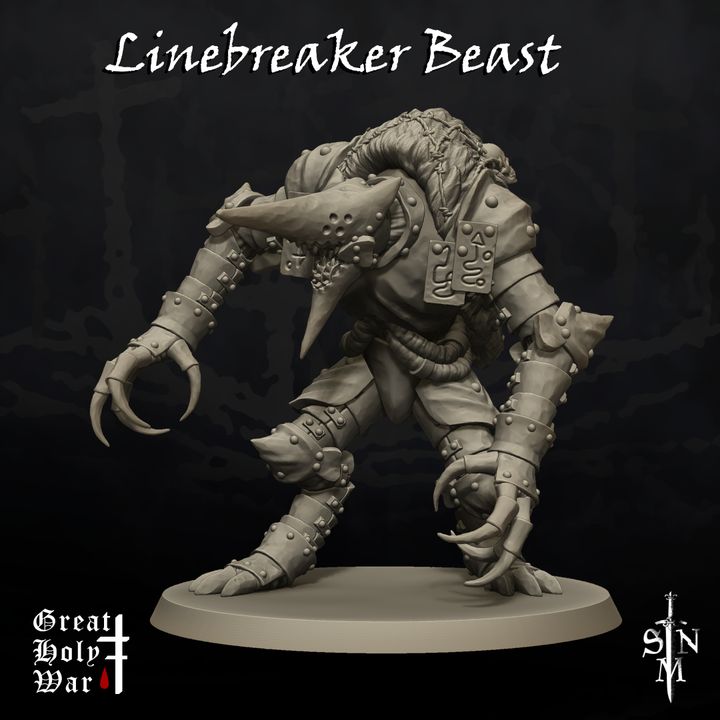 Great Holy War: Linebreaker Beast by Sir Nicholas Miniatures, is a proxy for War Wolf Assault Beast, in Heretic Legion.