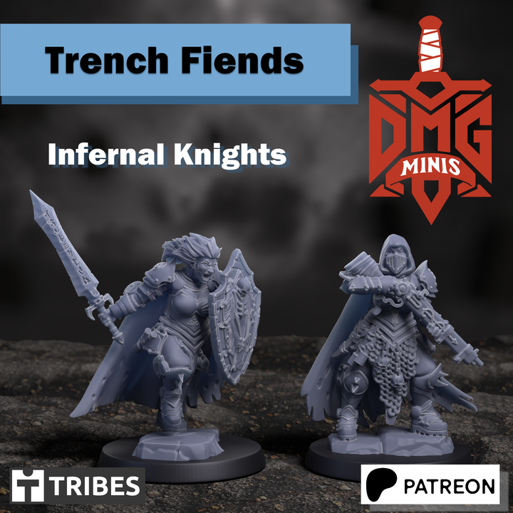 Infernal Trench Knights by DMGMinis, is a proxy for Hell Knight, in Court of the Seven Headed Serpent.