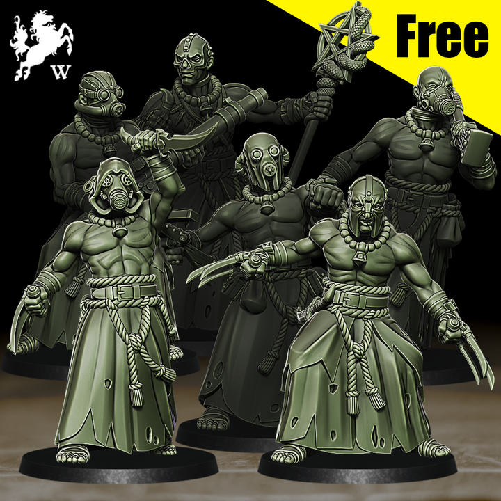 Cultists by Westfalia Miniatures, is a proxy for Heretic Trooper, Wretched, in Court of the Seven Headed Serpent, Heretic Legion.