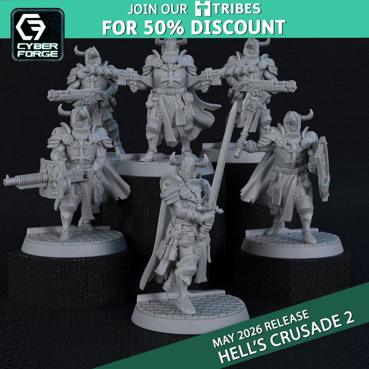Heavy Templars by Titan Forge Miniatures, is a proxy for Anointed Heavy Infantry, Hell Knight, Shocktrooper, in Court of the Seven Headed Serpent, Heretic Legion, The Principality of New Antioch.