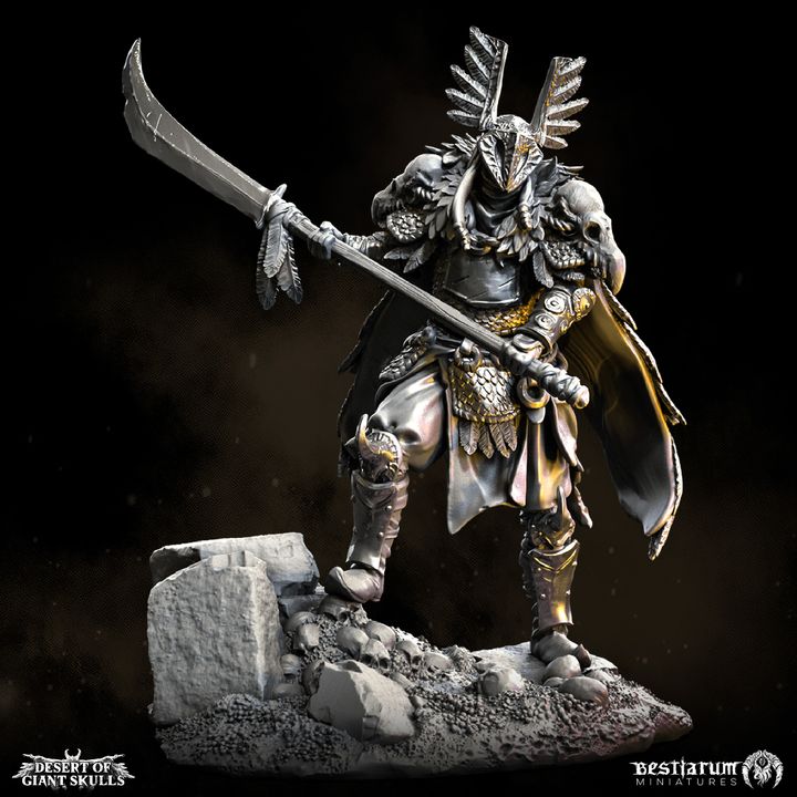 Ishin - Desert Storm | Sand Whisperers | Bird Warrior by Bestiarum Miniatures, is a proxy for Mamluk Faris, Yüzbaşı Captain, in Iron Sultanate, The Principality of New Antioch.