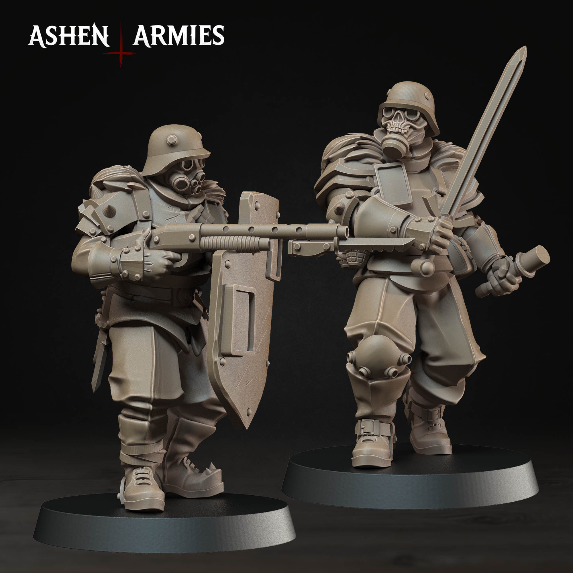 Hellbound Apostasy - Heretic Troopers (Shotgun and Melee) (2 Models) by Ashen Armies, is a proxy for Anointed Heavy Infantry, in Heretic Legion.