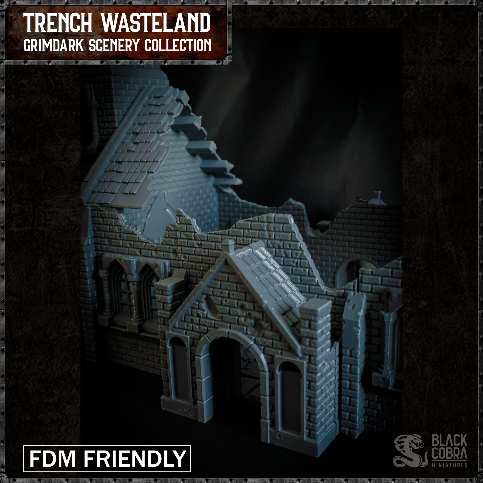 Trench Ruined Church by Black Cobra Miniatures - 32mm, 3dprinttrenchterrain, Church, Crusade, Trench Crusade, WWI, WargamingTerrain, architecture, building, chapels, churchruins, cityruinsterrain, kickstarter, printabletrenchterrain, ruinedchurch, ruins terrain, ruinsterrain, trench, trench crusade ruins, trench warfare, trenchcrusadeterrain, trenchfortification, trenchterrain, wargames, ww1, ww1 ruins terrain