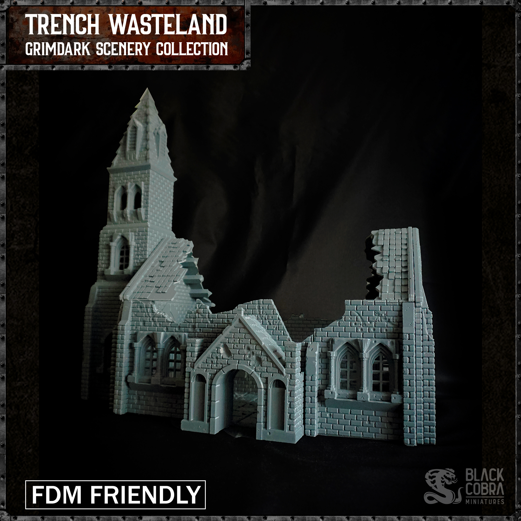 Trench Ruined Church by Black Cobra Miniatures - 32mm, 3dprinttrenchterrain, Church, Crusade, Trench Crusade, WWI, WargamingTerrain, architecture, building, chapels, churchruins, cityruinsterrain, kickstarter, printabletrenchterrain, ruinedchurch, ruins terrain, ruinsterrain, trench, trench crusade ruins, trench warfare, trenchcrusadeterrain, trenchfortification, trenchterrain, wargames, ww1, ww1 ruins terrain - Image 2
