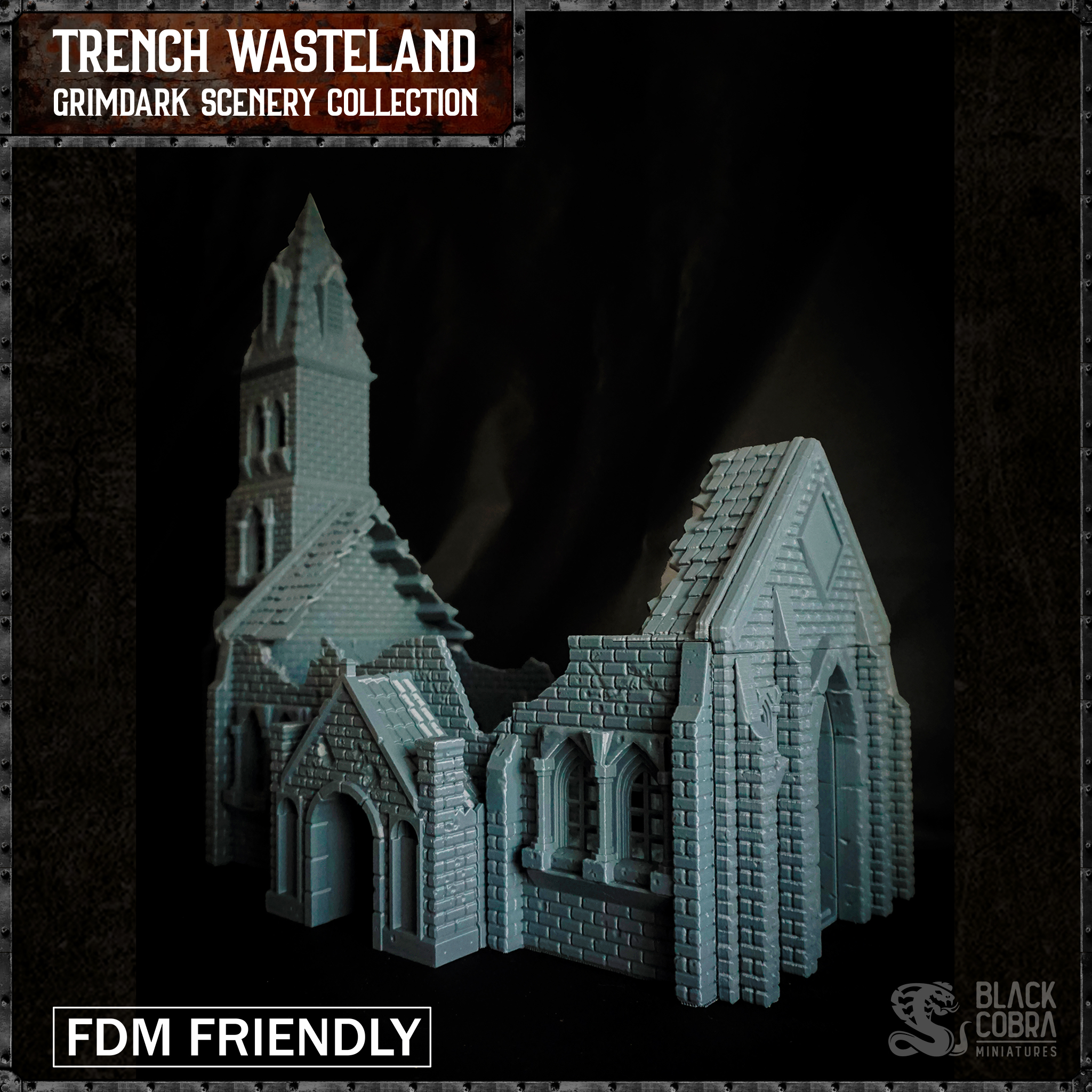 Trench Ruined Church by Black Cobra Miniatures - 32mm, 3dprinttrenchterrain, Church, Crusade, Trench Crusade, WWI, WargamingTerrain, architecture, building, chapels, churchruins, cityruinsterrain, kickstarter, printabletrenchterrain, ruinedchurch, ruins terrain, ruinsterrain, trench, trench crusade ruins, trench warfare, trenchcrusadeterrain, trenchfortification, trenchterrain, wargames, ww1, ww1 ruins terrain - Image 3