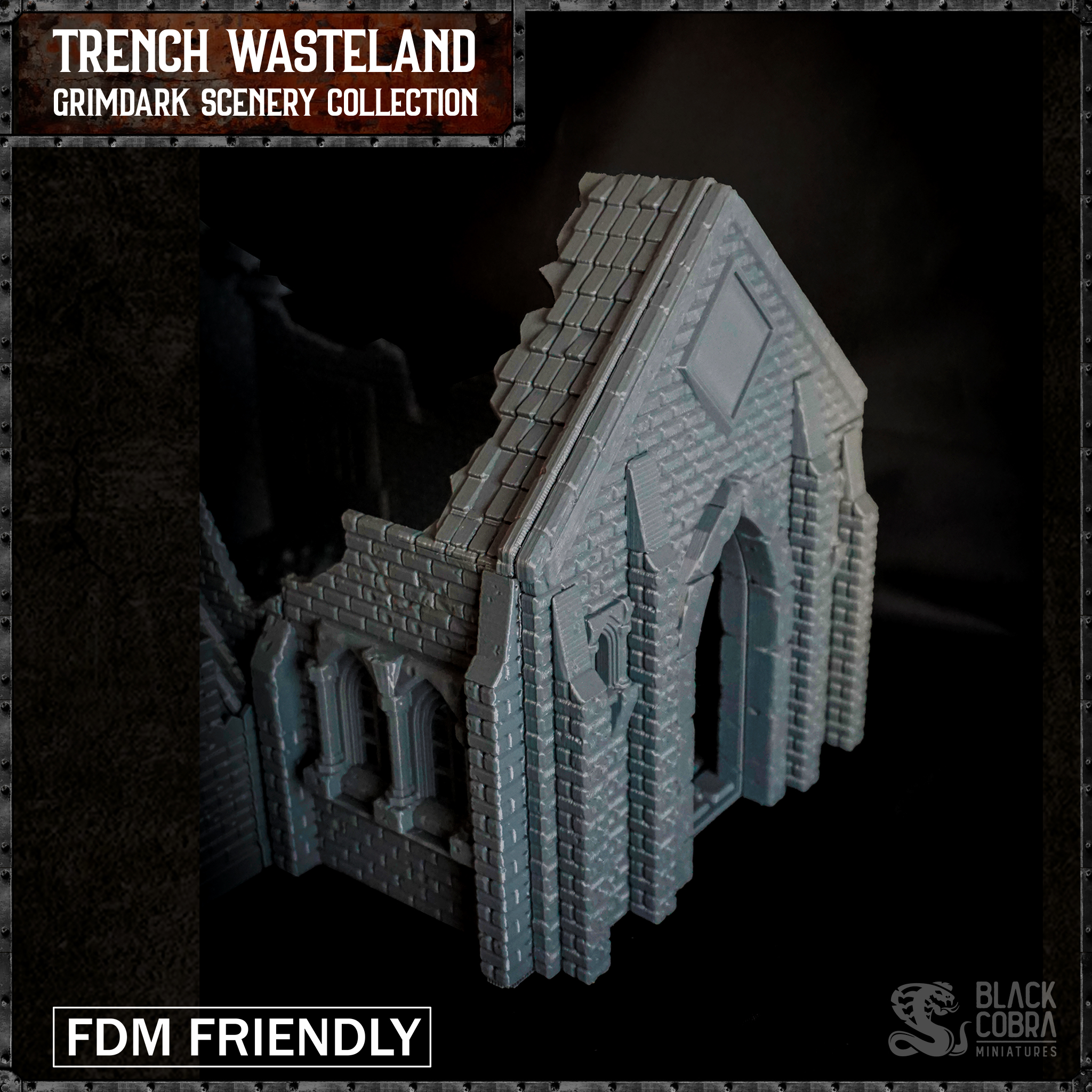 Trench Ruined Church by Black Cobra Miniatures - 32mm, 3dprinttrenchterrain, Church, Crusade, Trench Crusade, WWI, WargamingTerrain, architecture, building, chapels, churchruins, cityruinsterrain, kickstarter, printabletrenchterrain, ruinedchurch, ruins terrain, ruinsterrain, trench, trench crusade ruins, trench warfare, trenchcrusadeterrain, trenchfortification, trenchterrain, wargames, ww1, ww1 ruins terrain - Image 4
