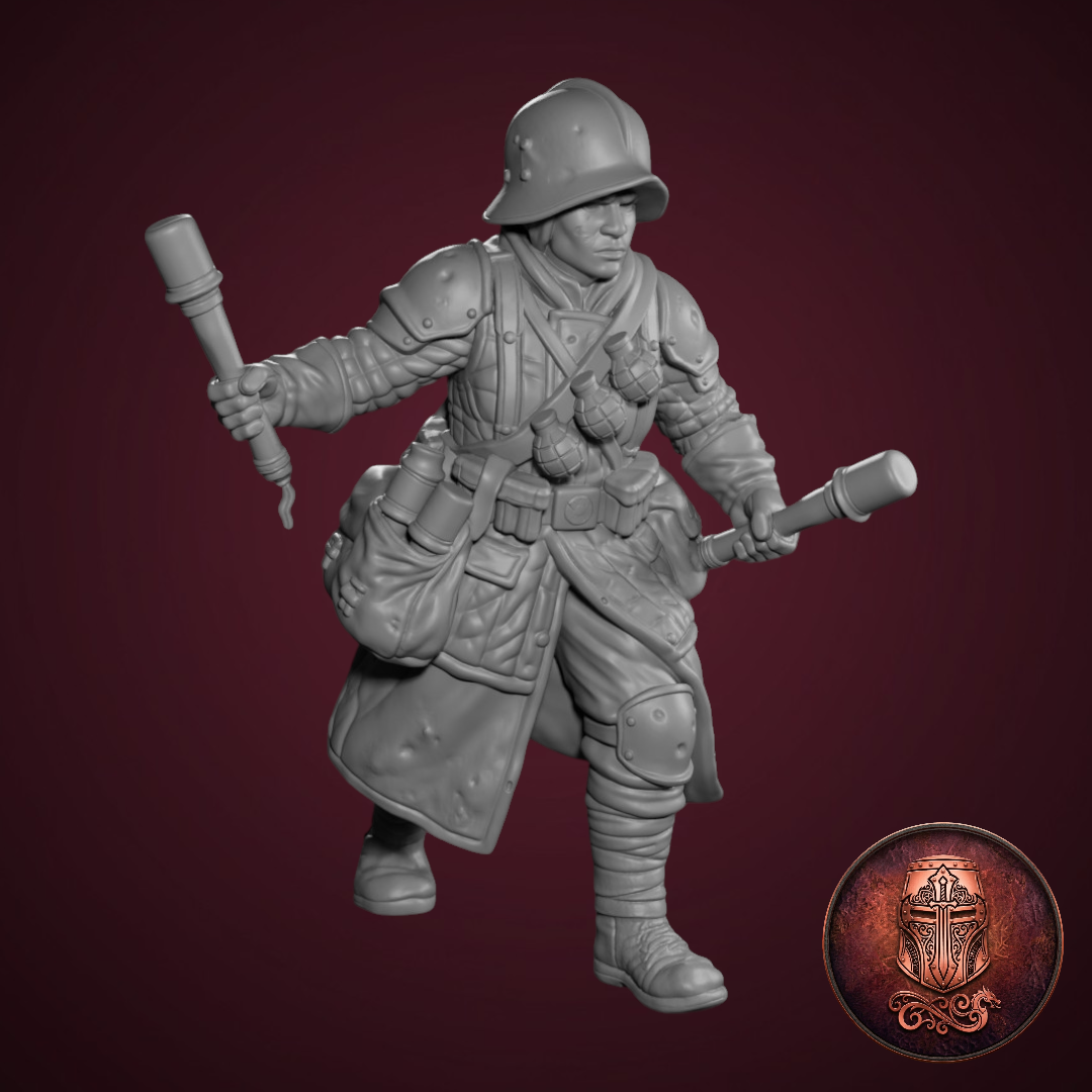 The Bombardier – Grimdark Grenadier by AlbusMiles, is a proxy for Shocktrooper, Yeoman, in The Principality of New Antioch.