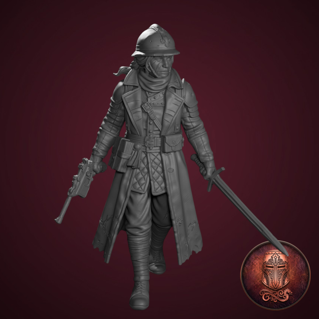 The Trench Matron – Grimdark Female Commander by AlbusMiles, is a proxy for Lieutenant, in The Principality of New Antioch.