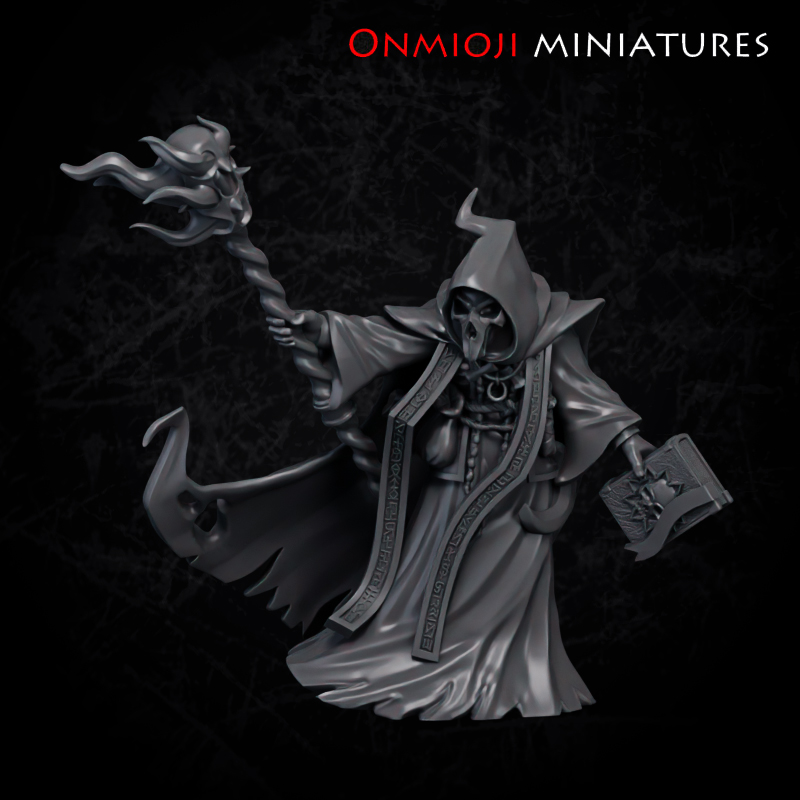 Necromancer with staff and spellbook by Onmioji Miniatures, is a proxy for Heretic Priest, in Heretic Legion.
