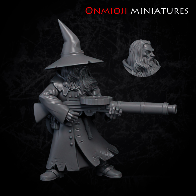 Tactical gun wizard by Onmioji Miniatures, is a proxy for Sniper Priest, in The Principality of New Antioch.