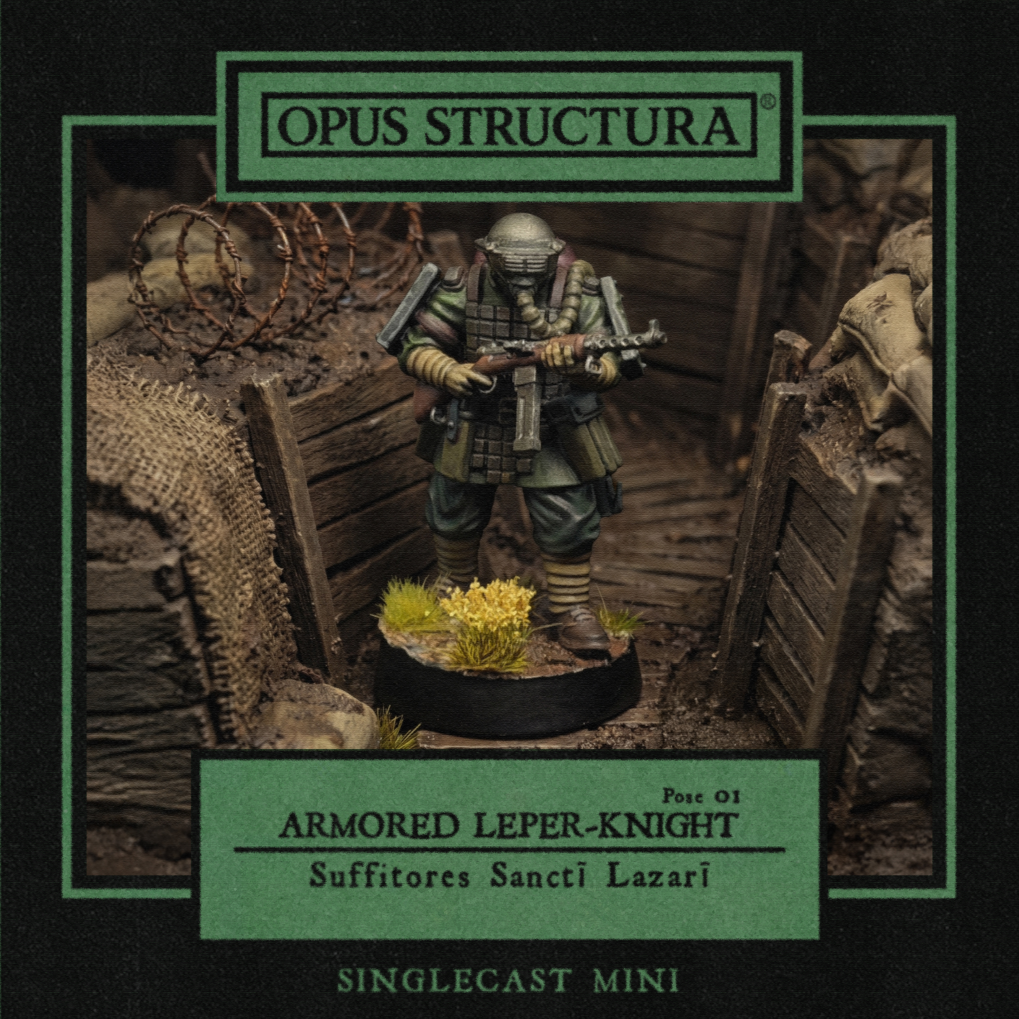 Armored Leper-Knight (Singlecast Pose 1) by Opus Structura, is a proxy for Heretic Trooper, Shocktrooper, Yeoman, in Heretic Legion, The Principality of New Antioch.