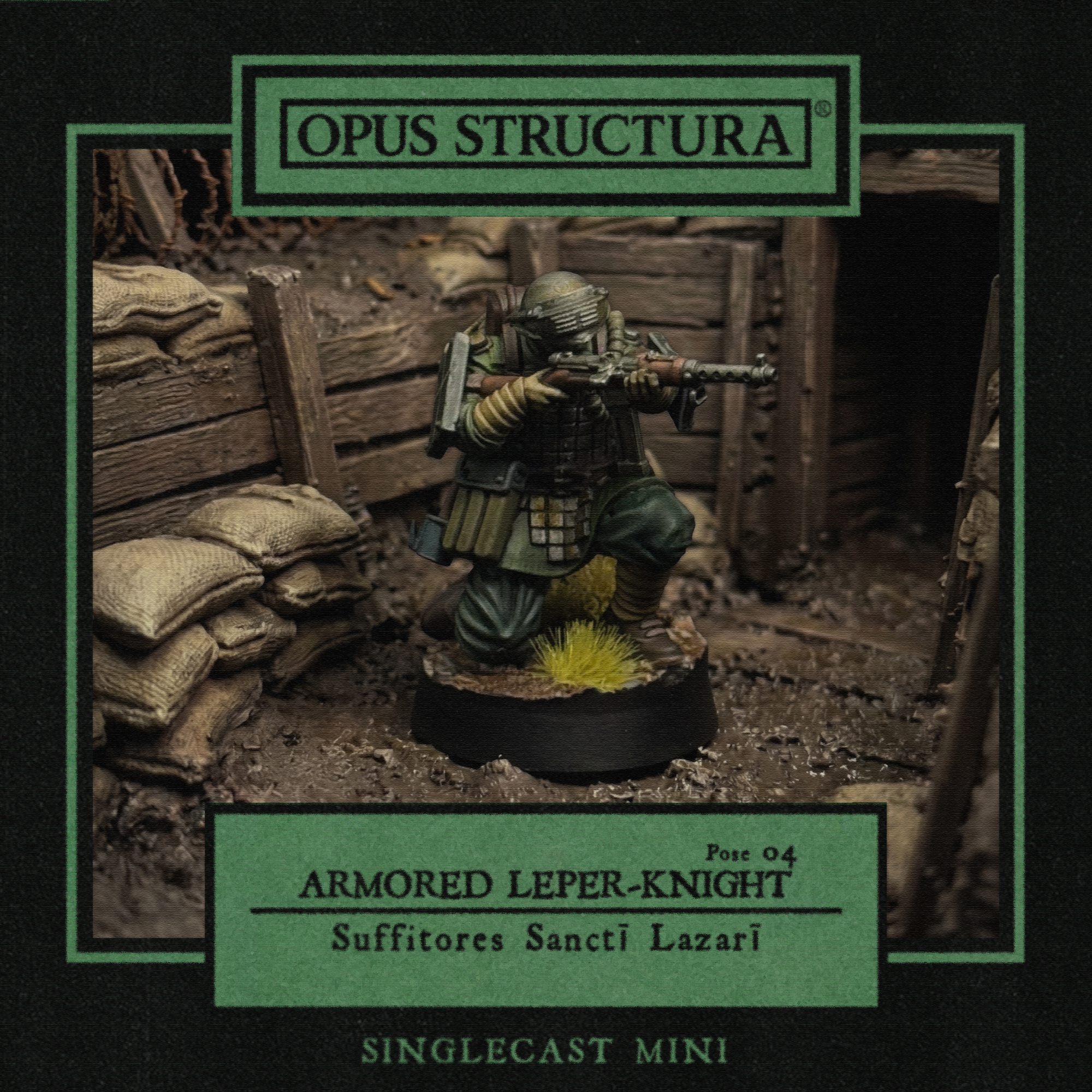 Armored Leper-Knight (Singlecast Pose 4) by Opus Structura, is a proxy for Heretic Trooper, Shocktrooper, Yeoman, in Heretic Legion, The Principality of New Antioch.