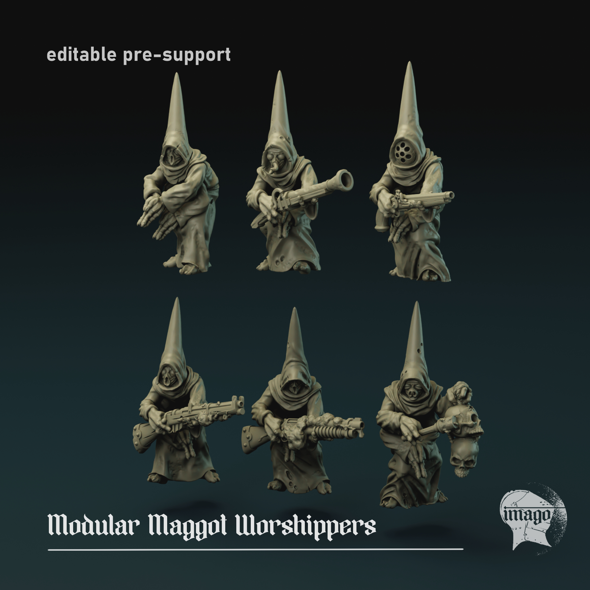 Modular Maggot Worshippers set by Imago Miniatures, is a proxy for Bereaved, Grail Thrall, in Cult of the Black Grail.
