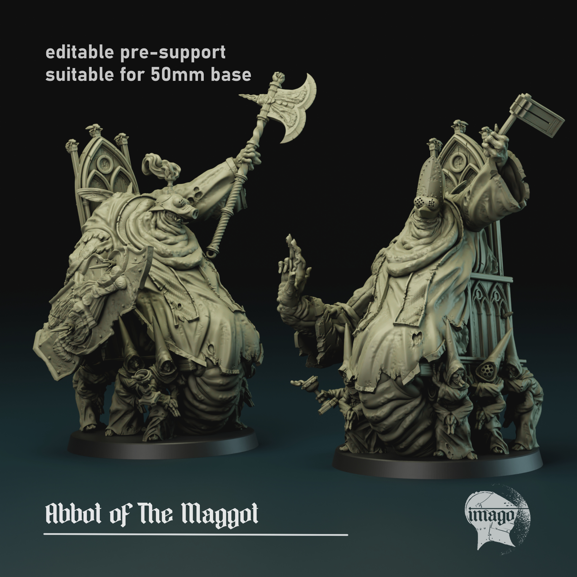 Abbot of the Maggot (V2 updated) by Imago Miniatures, is a proxy for Lord of Tumors, Matagog Hag, Praetor, in Court of the Seven Headed Serpent, Cult of the Black Grail.