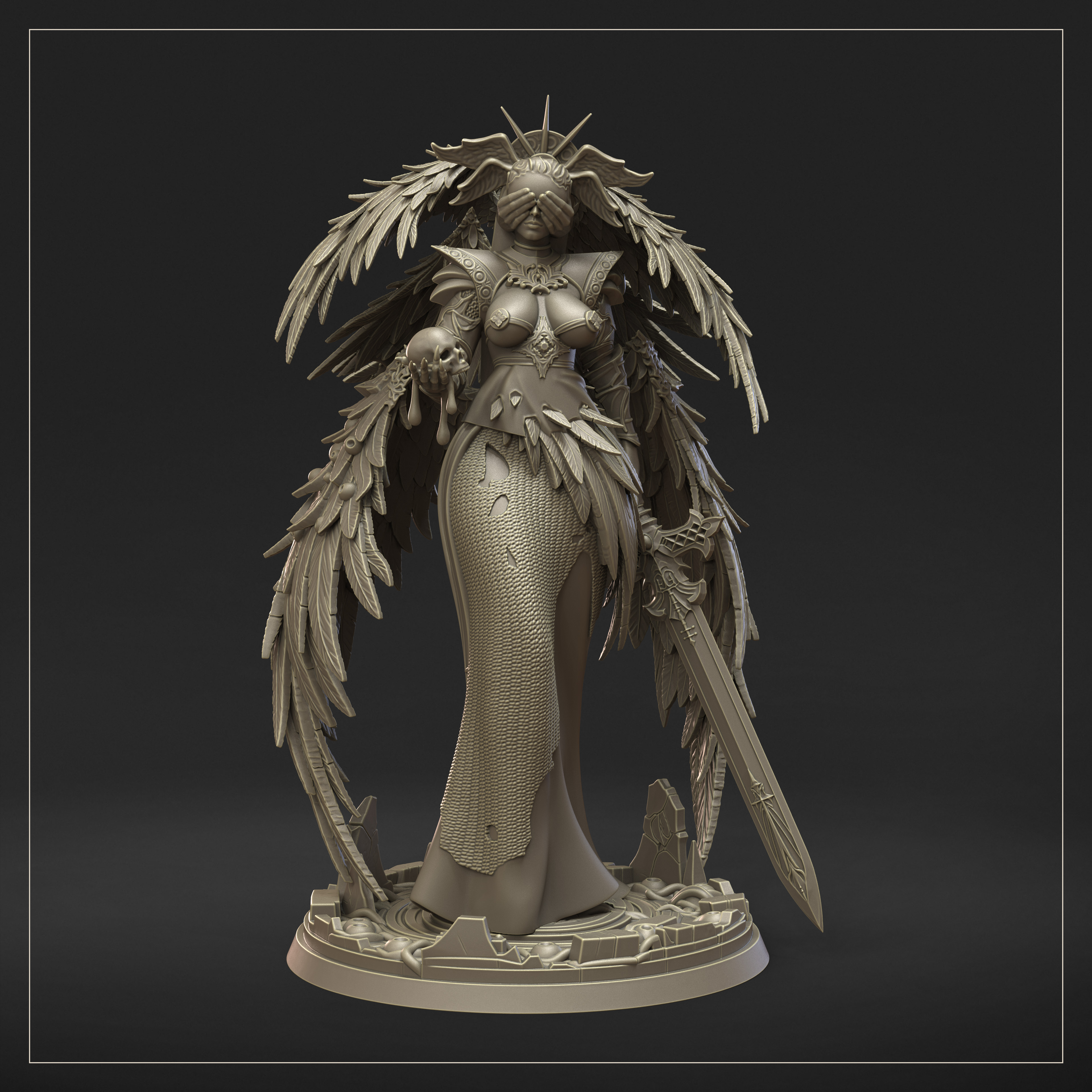 Ophiel, the Blind Seraph 32mm by Dungeon Dog, is a proxy for Desecrated Saint, in Court of the Seven Headed Serpent.