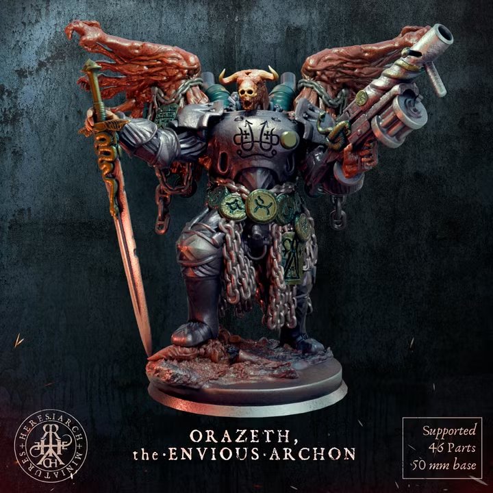 Räum, the Envious Archon by heresiarchminiatures, is a proxy for Desecrated Saint, in Court of the Seven Headed Serpent.